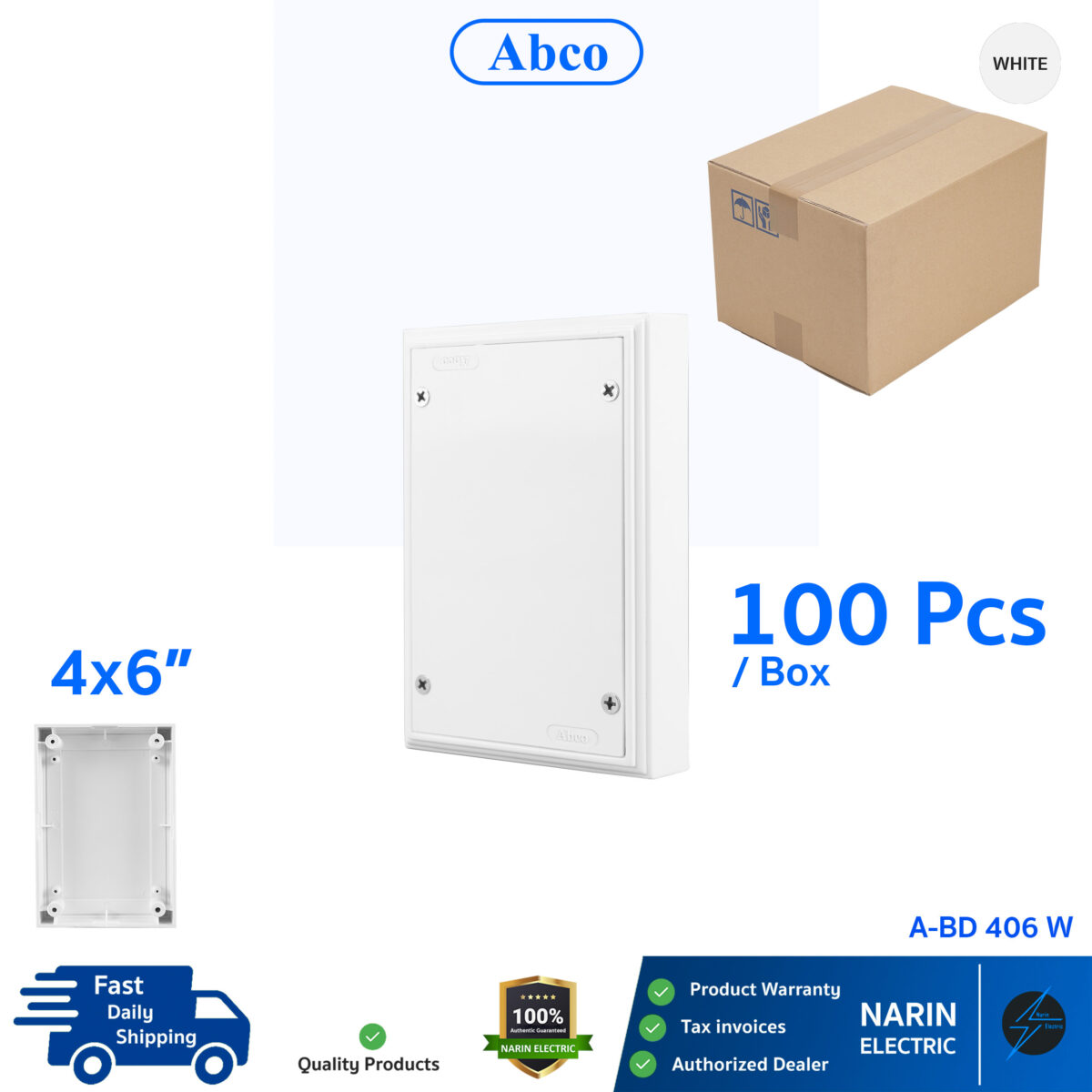 แผงไฟฟ้าพลาสติก แผงพลาสติก รุ่น A-BD 406 (4"x 6") สีขาว Abco/Leetech - Image 2