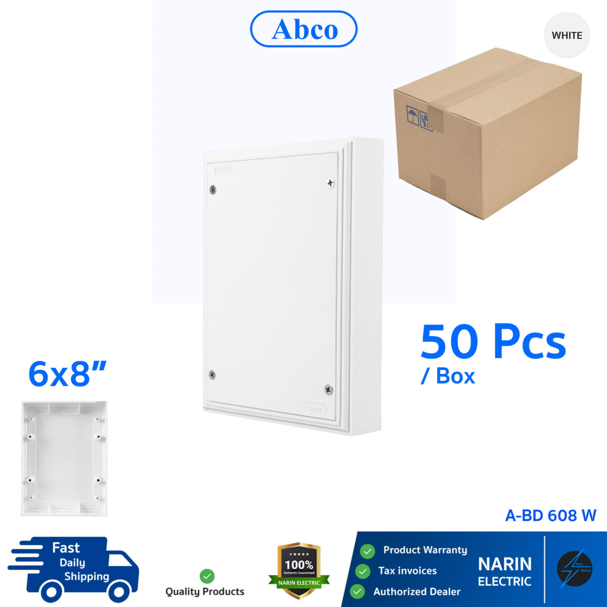 แผงไฟฟ้าพลาสติก แผงพลาสติก รุ่น A-BD 608 (6"x 8") สีขาว Abco/Leetech - Image 2