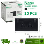 NANO ชุดปลั๊กไฟติดผนังพร้อมสวิตช์คุม แนวตั้ง ชุดเต้ารับ ปลั๊กกราวด์คู่มีม่าน รุ่น NN-SW2PV6-B ทองแดงมาตรฐาน มอก. - Image 3